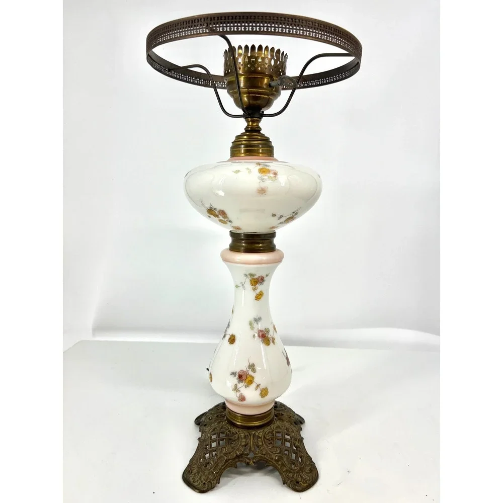 Vintage Porcelain Converted Table Oil Lamp 14